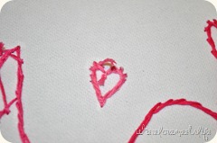 Heart stitching on embroider canvas
